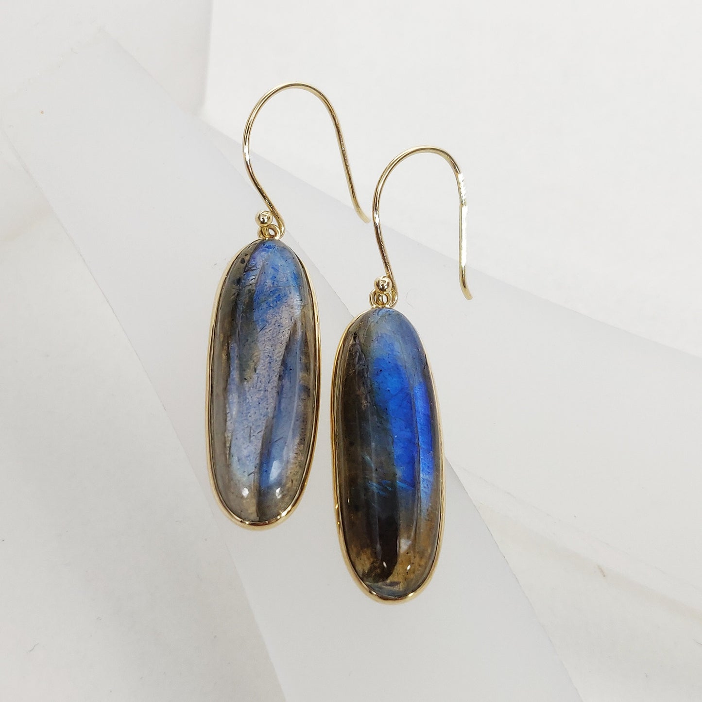 Natural Blue Labradorite Earrings, 14K Solid Yellow Gold Earrings, Blue Labradorite Gold Earrings, November Birthstone, Christmas Present