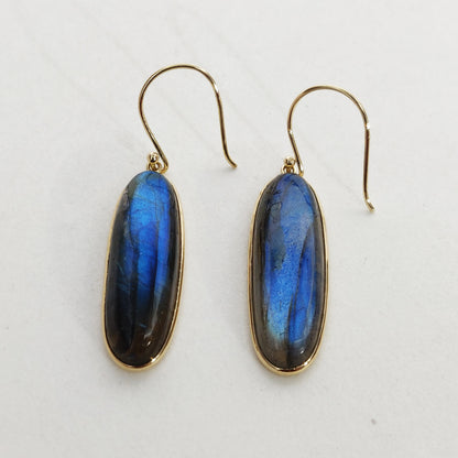 Natural Blue Labradorite Earrings, 14K Solid Yellow Gold Earrings, Blue Labradorite Gold Earrings, November Birthstone, Christmas Present