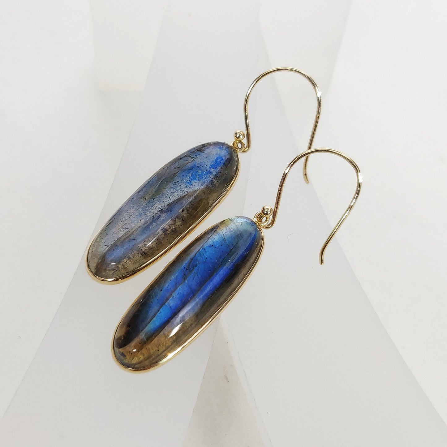 Natural Blue Labradorite Earrings, 14K Solid Yellow Gold Earrings, Blue Labradorite Gold Earrings, November Birthstone, Christmas Present