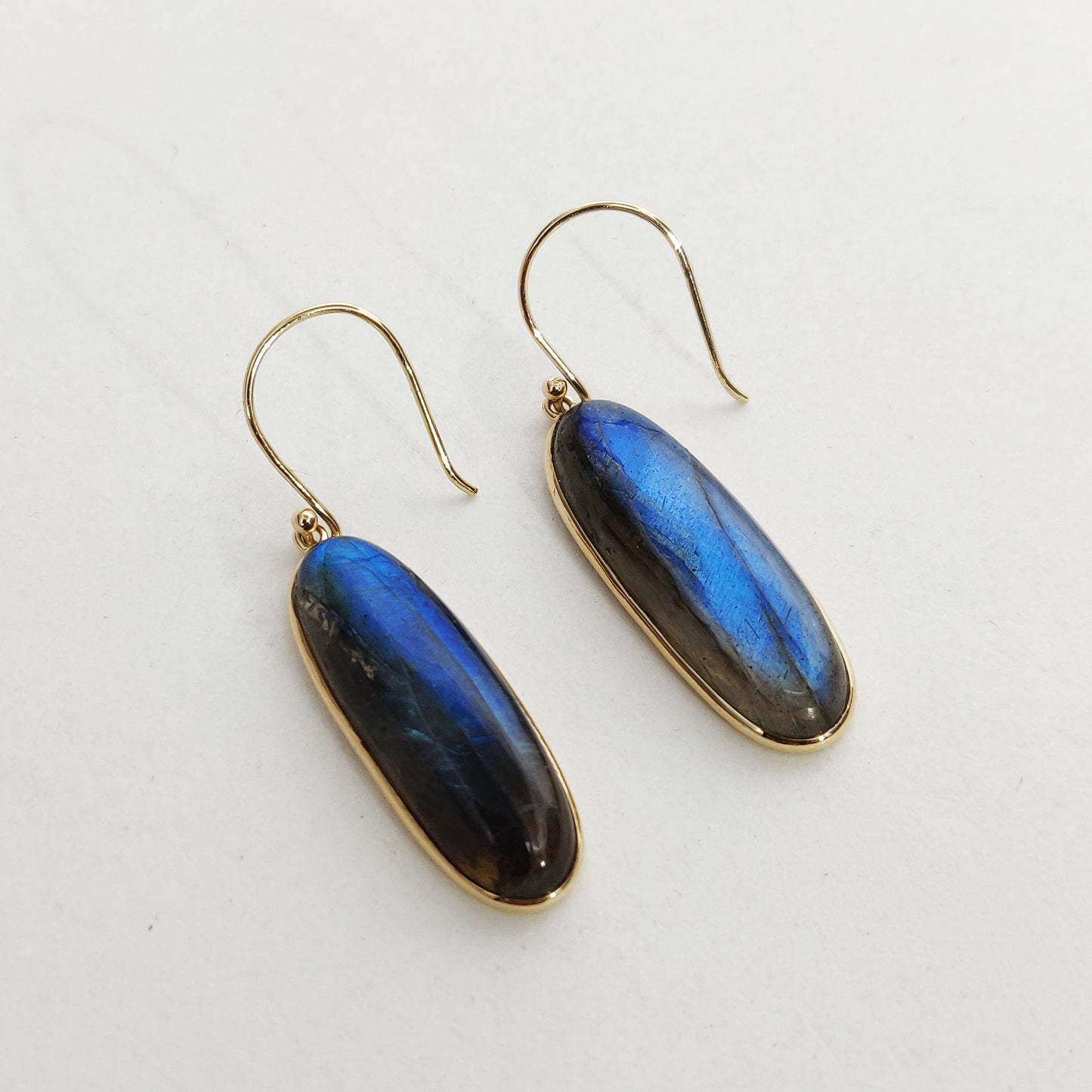 Natural Blue Labradorite Earrings, 14K Solid Yellow Gold Earrings, Blue Labradorite Gold Earrings, November Birthstone, Christmas Present