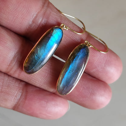 Natural Blue Labradorite Earrings, 14K Solid Yellow Gold Earrings, Blue Labradorite Gold Earrings, November Birthstone, Christmas Present