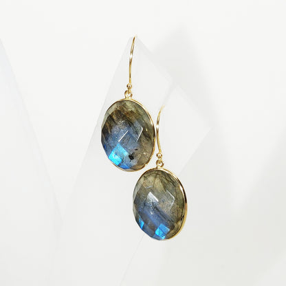 Natural Labradorite Earrings, 14K Solid Yellow Gold Labradorite Earrings ,August Birthstone Earrings, Bezel Earrings, Oval Earrings,