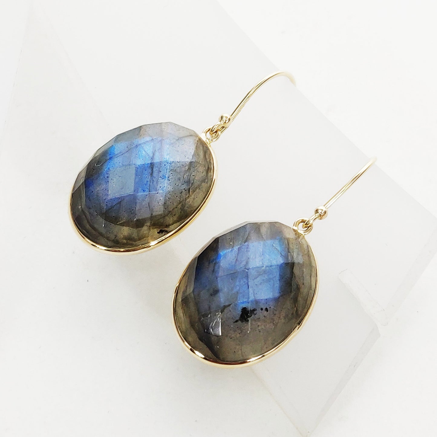 Natural Labradorite Earrings, 14K Solid Yellow Gold Labradorite Earrings ,August Birthstone Earrings, Bezel Earrings, Oval Earrings,