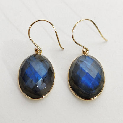 Natural Labradorite Earrings, 14K Solid Yellow Gold Labradorite Earrings ,August Birthstone Earrings, Bezel Earrings, Oval Earrings,