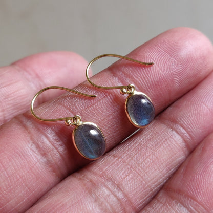 Natural Labradorite Earrings, 14K Solid Yellow Gold Earrings, August Birthstone Earrings, Dainty Labradorite Drop Earrings, Christmas Gift