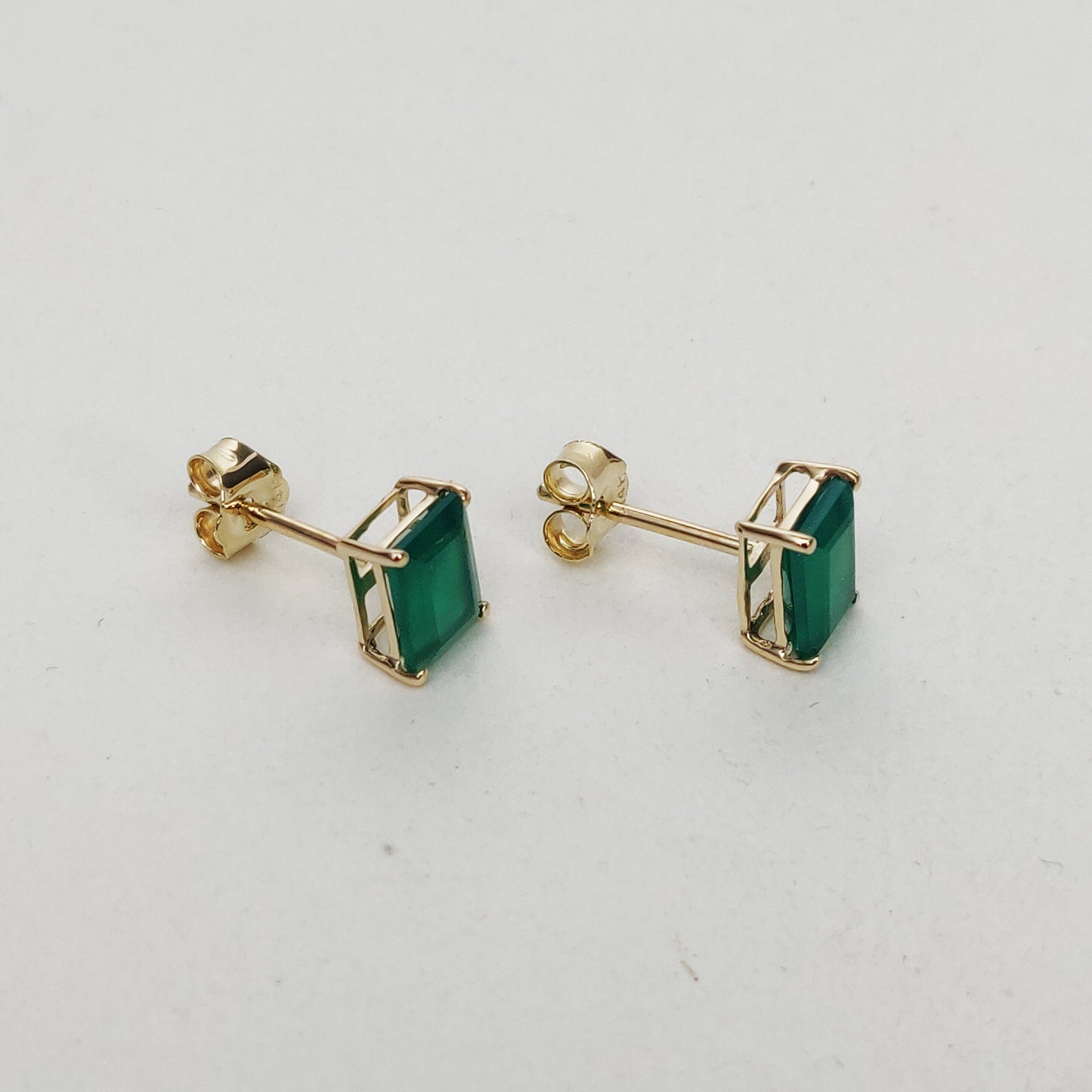 14k Yellow Gold Green Onyx Studs Earrings, Natural Green Onyx Studs Earrings, 14kt Solid Gold Jewelry, May Birthstone, Christmas Gift