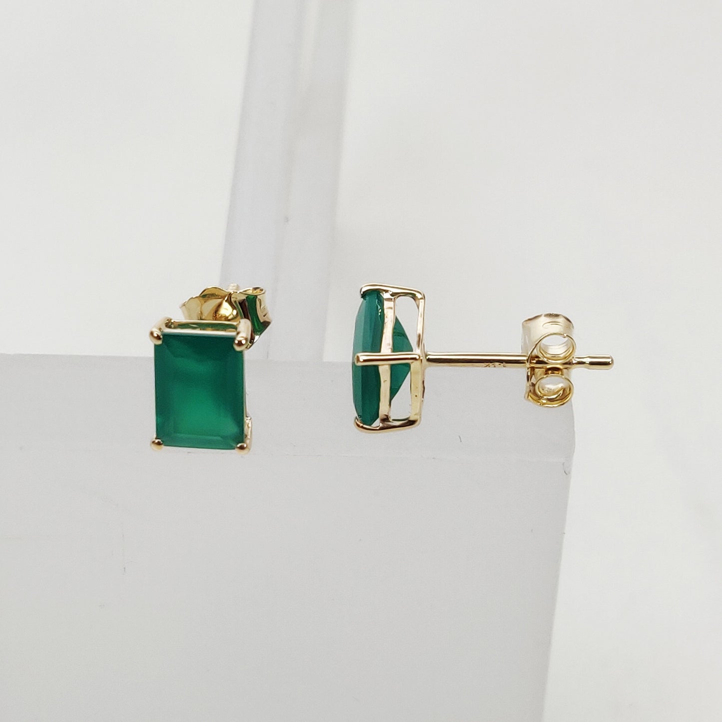 14k Yellow Gold Green Onyx Studs Earrings, Natural Green Onyx Studs Earrings, 14kt Solid Gold Jewelry, May Birthstone, Christmas Gift