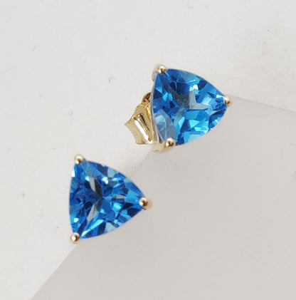 Natural Swiss Blue Topaz Stud Earring, 14K Solid Yellow Gold Swiss Blue Topaz Earring, December Birthstone, Christmas Gift, Topaz Jewelry