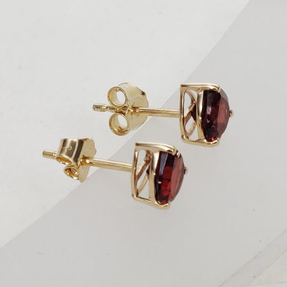 14k Yellow Gold Garnet Studs Earrings, Natural Garnet Studs Earrings, 14kt Solid Gold Jewelry, January Birthstone, Christmas Gift