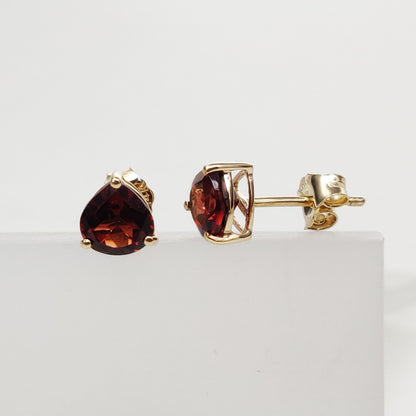 14k Yellow Gold Garnet Studs Earrings, Natural Garnet Studs Earrings, 14kt Solid Gold Jewelry, January Birthstone, Christmas Gift