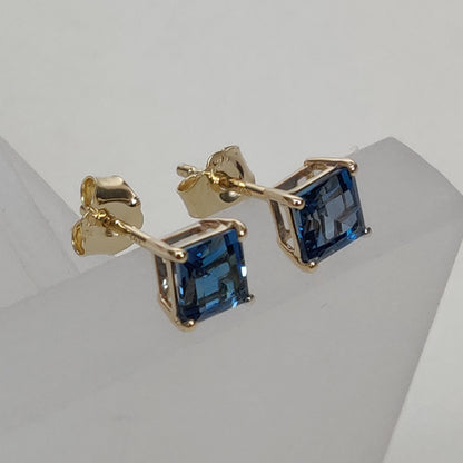 Natural London Blue Topaz Stud Earring, 14K Solid Yellow Gold London Blue Topaz Earring, December Birthstone, Christmas Gift, Topaz Jewelry