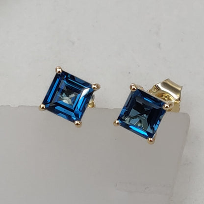 Natural London Blue Topaz Stud Earring, 14K Solid Yellow Gold London Blue Topaz Earring, December Birthstone, Christmas Gift, Topaz Jewelry