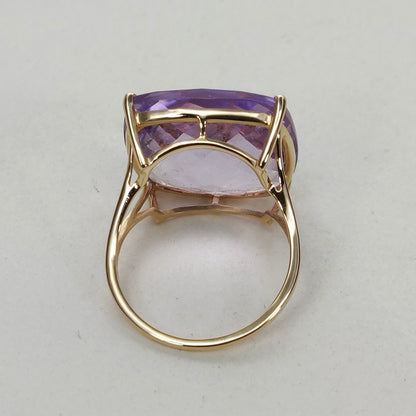 Natural Pink Amethyst Ring, 14K Solid Yellow Gold Pink Amethyst Ring, February Birthstone Ring, Prong Ring, Square Ring, Anniversary Present