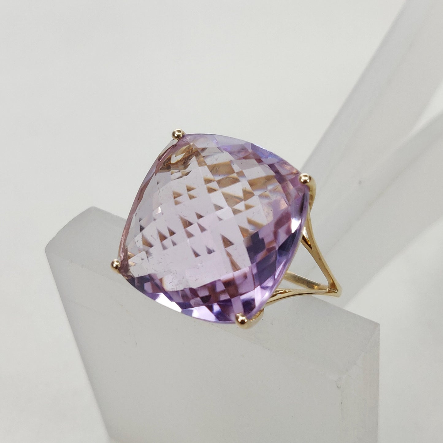 Natural Pink Amethyst Ring, 14K Solid Yellow Gold Pink Amethyst Ring, February Birthstone Ring, Prong Ring, Square Ring, Anniversary Present