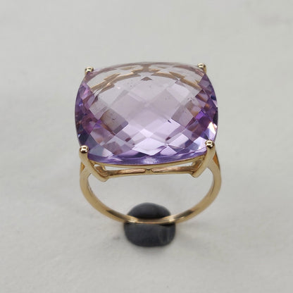 Natural Pink Amethyst Ring, 14K Solid Yellow Gold Pink Amethyst Ring, February Birthstone Ring, Prong Ring, Square Ring, Anniversary Present