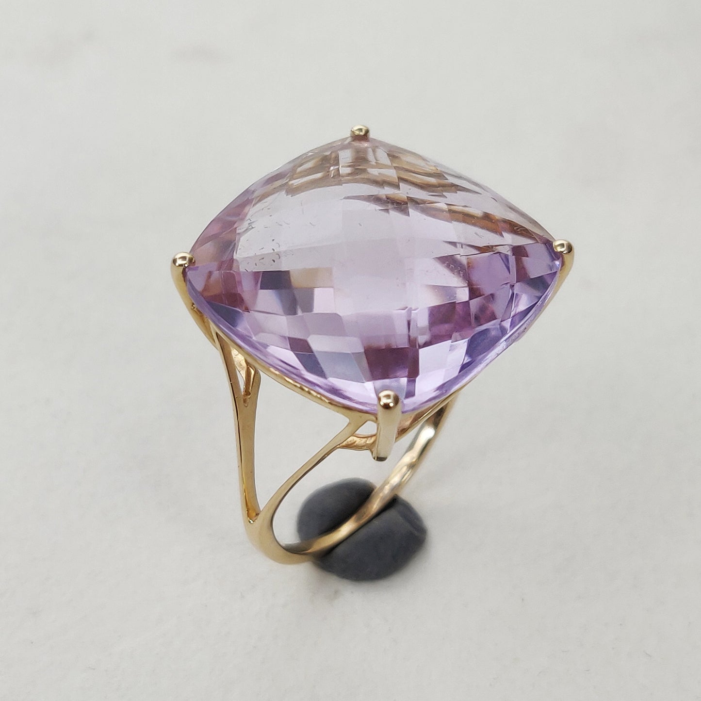 Natural Pink Amethyst Ring, 14K Solid Yellow Gold Pink Amethyst Ring, February Birthstone Ring, Prong Ring, Square Ring, Anniversary Present