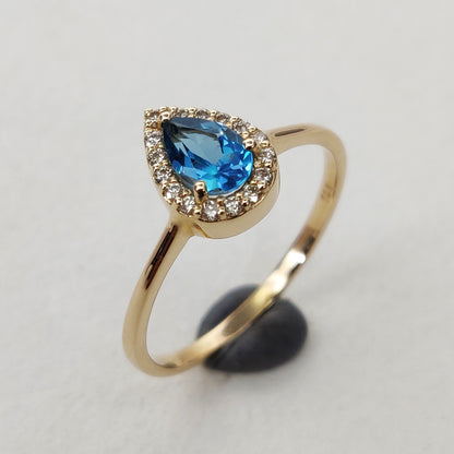 Natural Swiss Blue Topaz Diamond Ring, 14K Solid Yellow Gold Swiss Blue Topaz Ring, December Birthstone Ring, Diamond Ring, Christmas Gift