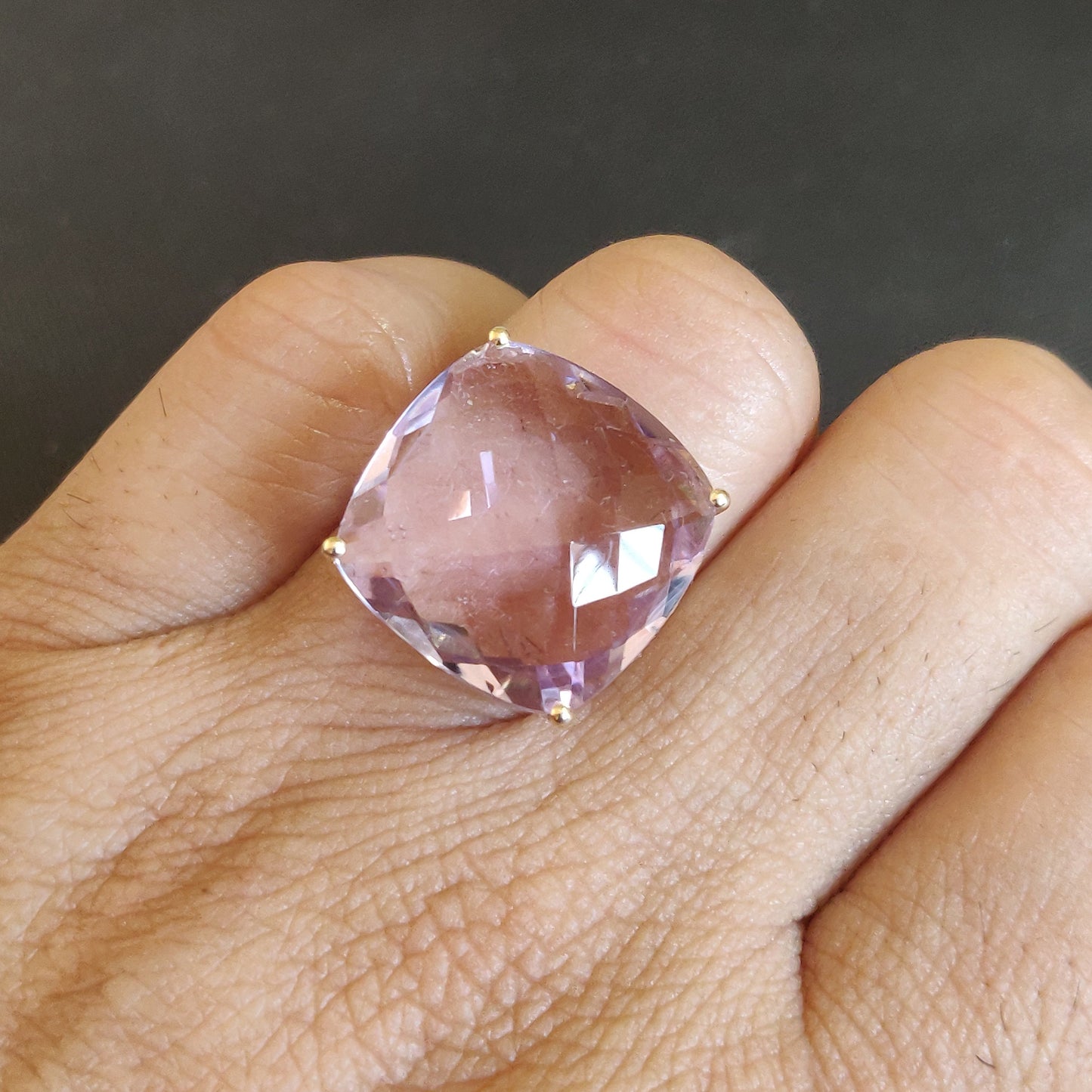 Natural Pink Amethyst Ring, 14K Solid Yellow Gold Pink Amethyst Ring, February Birthstone Ring, Prong Ring, Square Ring, Anniversary Present