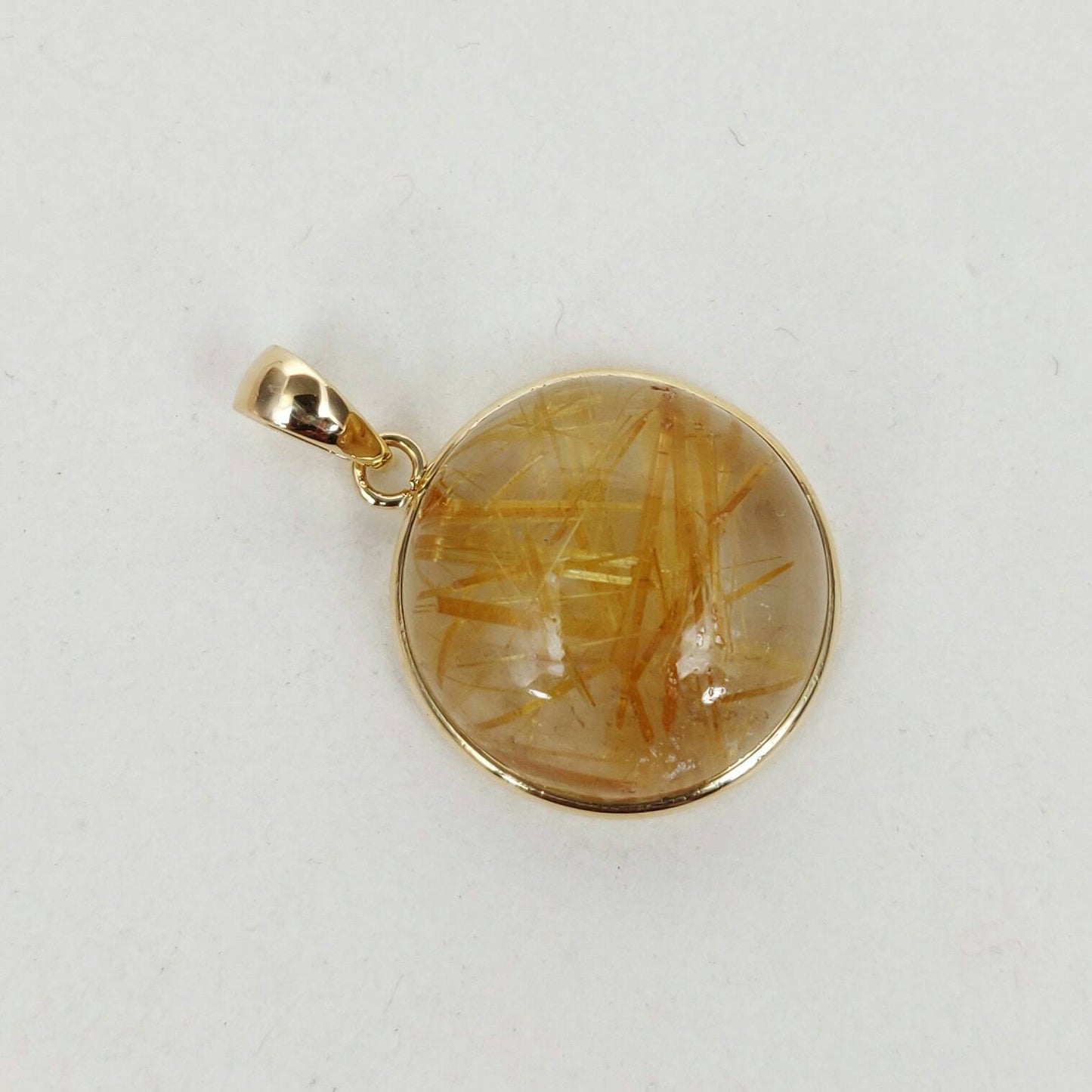 Natural Golden Rutile Pendant, 14K Solid Gold Rutile Pendant, Solid Gold Pendant Necklace, April Birthstone, Christmas Gift, Bezel Pendant