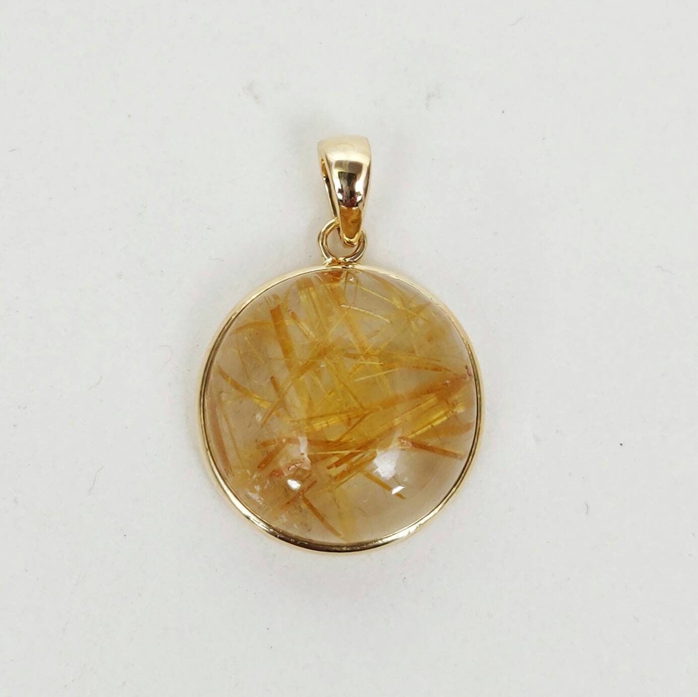 Natural Golden Rutile Pendant, 14K Solid Gold Rutile Pendant, Solid Gold Pendant Necklace, April Birthstone, Christmas Gift, Bezel Pendant