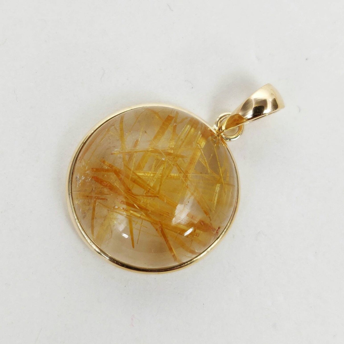 Natural Golden Rutile Pendant, 14K Solid Gold Rutile Pendant, Solid Gold Pendant Necklace, April Birthstone, Christmas Gift, Bezel Pendant