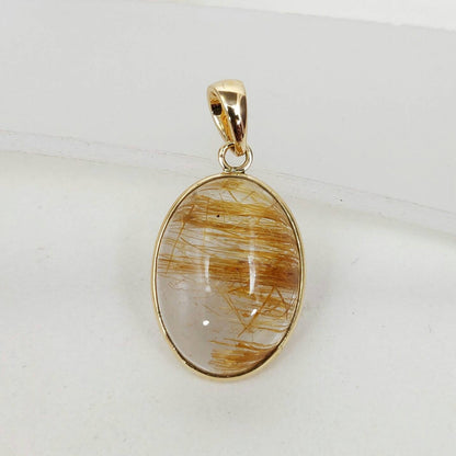 Natural Golden Rutile Pendant, 14K Solid Yellow Gold Rutile Pendant, April Birthstone, Bezel Pendant, Rutile Jewelry, Christmas Present