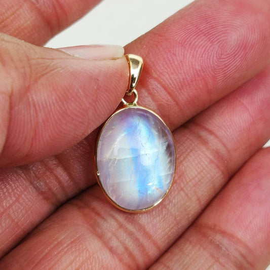 14k Gold Moonstone Necklace, Rainbow Moonstone 14K Solid Gold Pendant , Rainbow Moonstone Gold Jewelry, Christmas Gift , June Birthstone