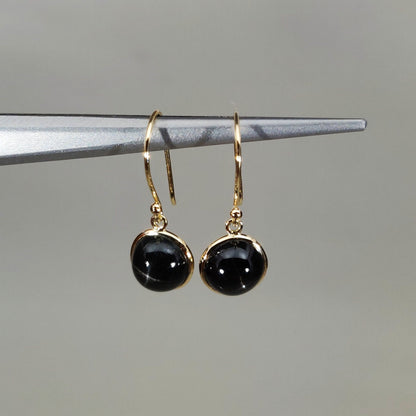 Natural Black Star Earrings, 14K Solid Yellow Gold Black Star Earrings, Bezel Earrings, September Birthstone, Drop Earrings, Birthday Gift