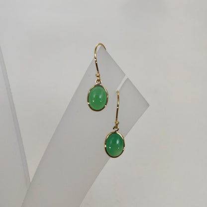 14K Gold Chrysoprase Earrings, Natural Chrysoprase  Bezel Earrings, 14K Solid Yellow Gold Earrings, June Birthstone, Drop Earrings