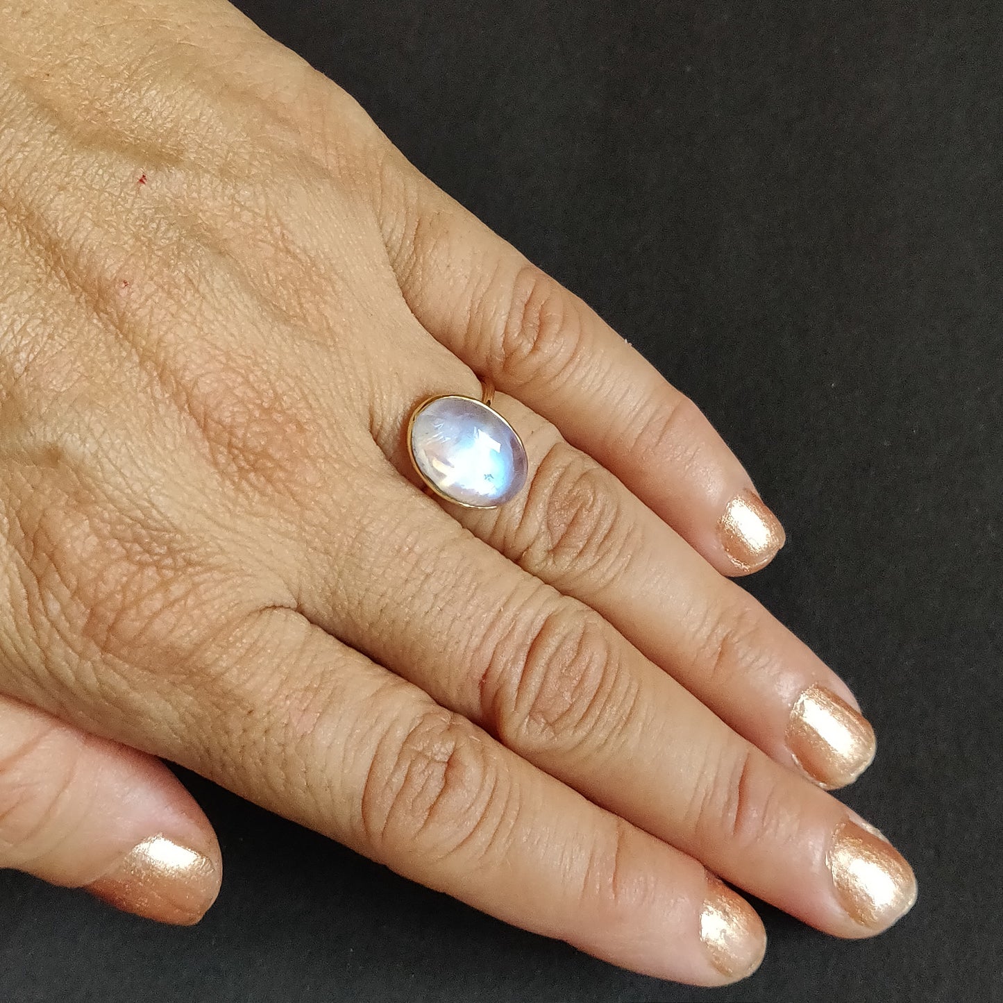 Natural  Rainbow Moonstone Ring, 14K Solid Yellow Gold Blue Moonstone Ring, June Birthstone Ring, Bezel Ring, Oval Ring, Anniversary Gift