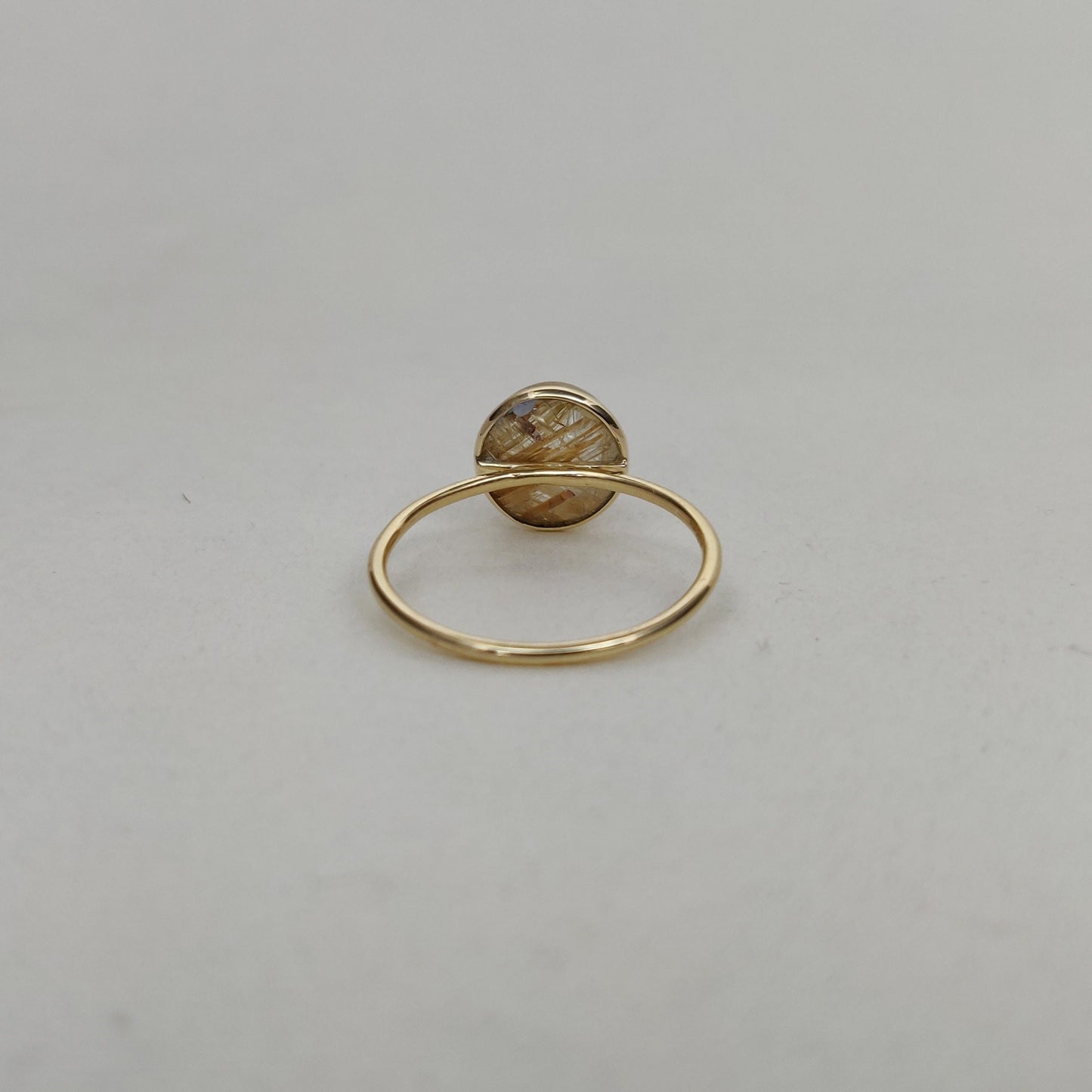 Natural Golden Rutile Ring, 14K Solid Yellow Gold Golden Rutile Ring, April Birthstone Ring, Bezel Ring, Round Ring, Anniversary Present