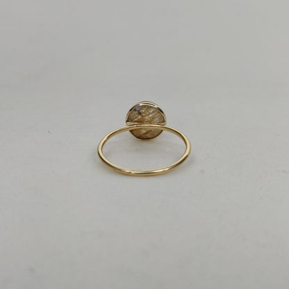 Natural Golden Rutile Ring, 14K Solid Yellow Gold Golden Rutile Ring, April Birthstone Ring, Bezel Ring, Round Ring, Anniversary Present