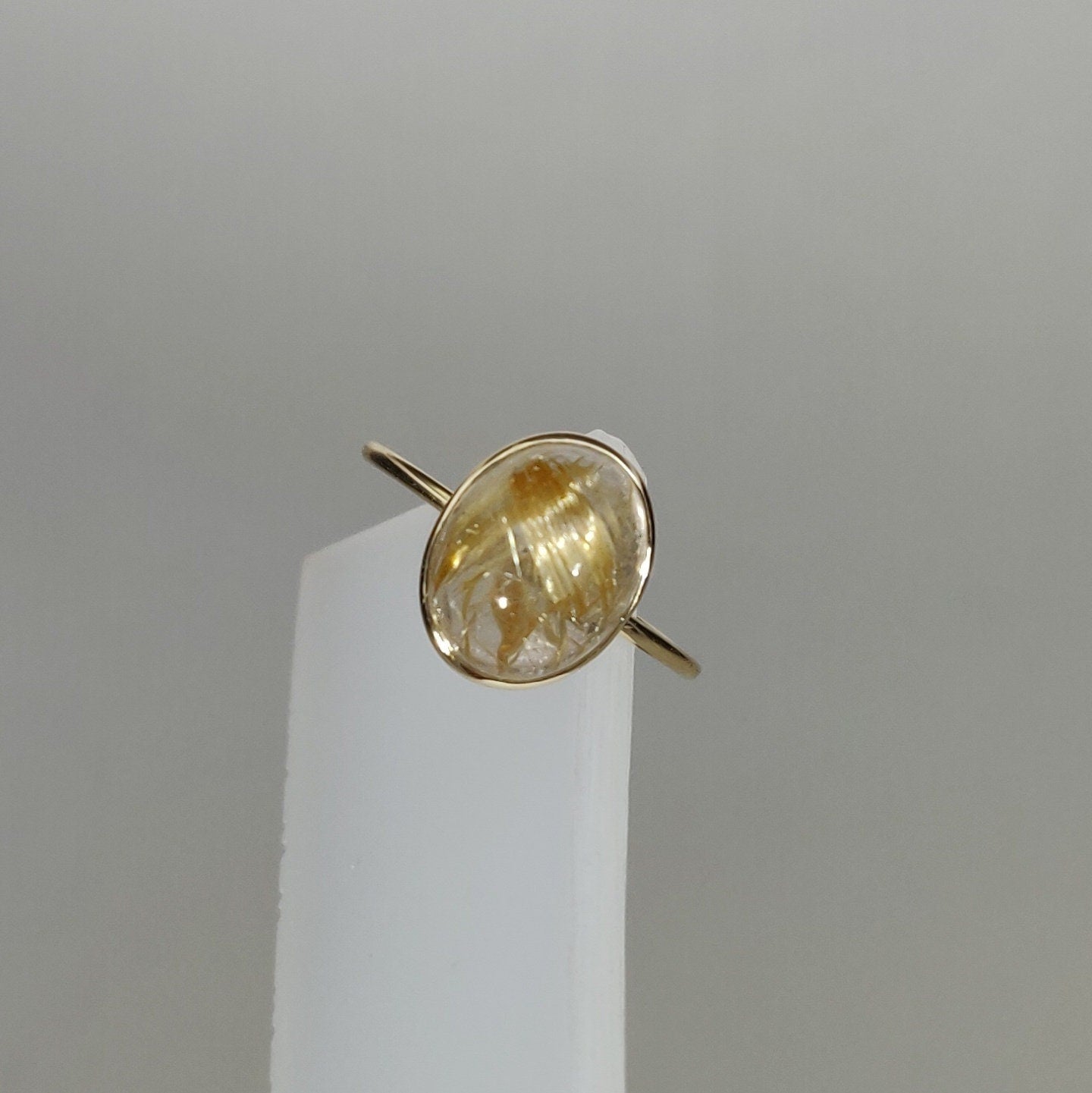 Natural Golden Rutile Ring, 14K Solid Yellow Gold Golden Rutile Ring, April Birthstone Ring, Bezel Ring, Oval Ring, Christmas Present