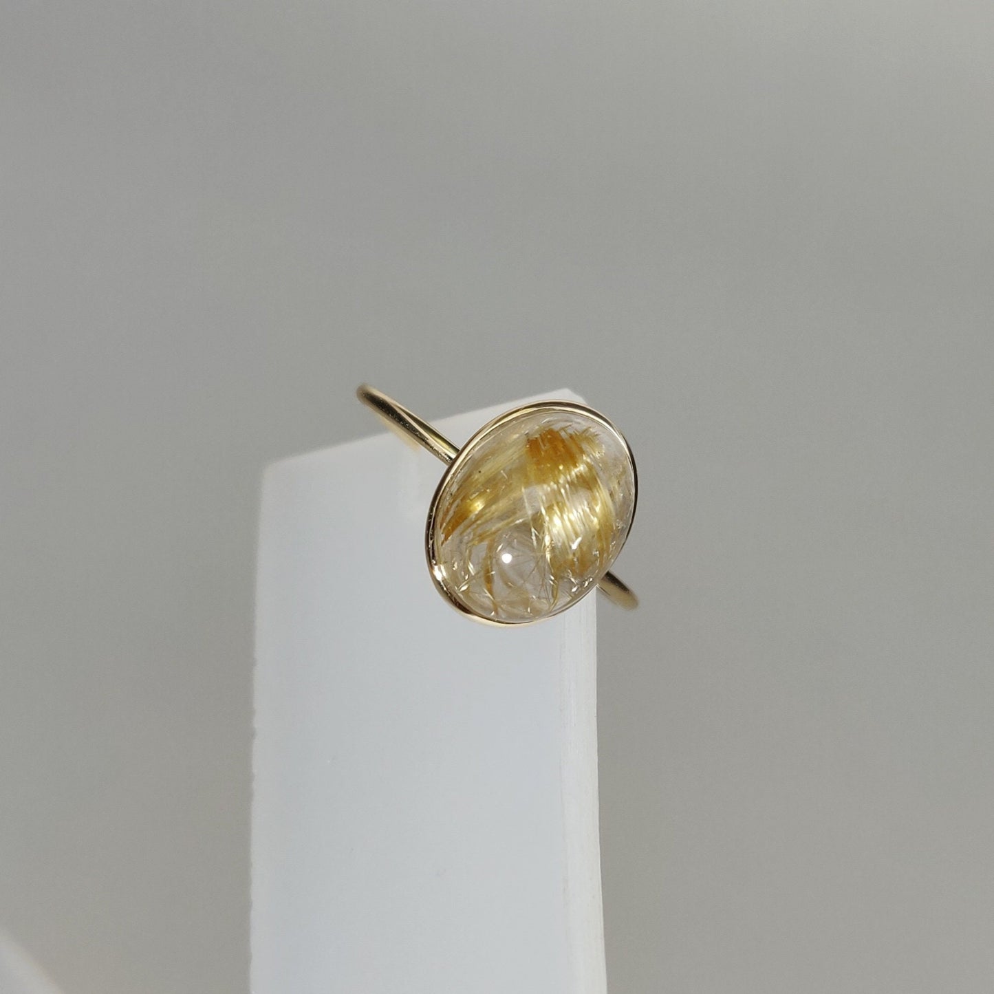 Natural Golden Rutile Ring, 14K Solid Yellow Gold Golden Rutile Ring, April Birthstone Ring, Bezel Ring, Oval Ring, Christmas Present