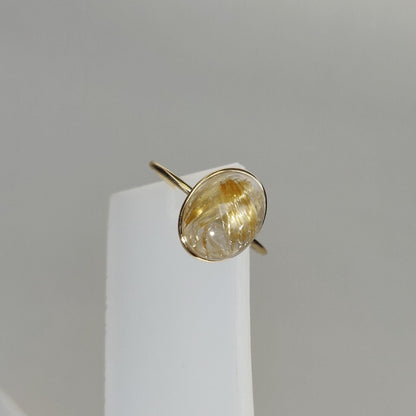 Natural Golden Rutile Ring, 14K Solid Yellow Gold Golden Rutile Ring, April Birthstone Ring, Bezel Ring, Oval Ring, Christmas Present