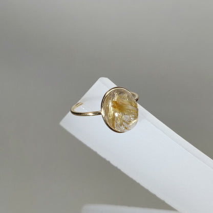 Natural Golden Rutile Ring, 14K Solid Yellow Gold Golden Rutile Ring, April Birthstone Ring, Bezel Ring, Oval Ring, Christmas Present