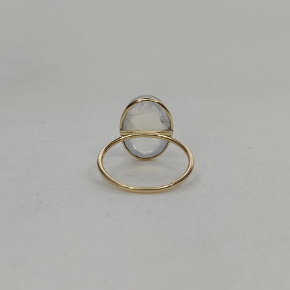 Natural  Rainbow Moonstone Ring, 14K Solid Yellow Gold Blue Moonstone Ring, June Birthstone Ring, Bezel Ring, Oval Ring, Anniversary Gift