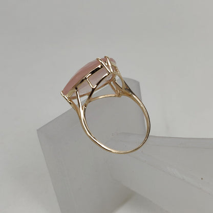 Natural Rose Quartz Ring, 14K Solid Yellow Gold Rose Quartz Ring, January Birthstone Ring, Prong Ring, Trillion Ring, Anniversary Present