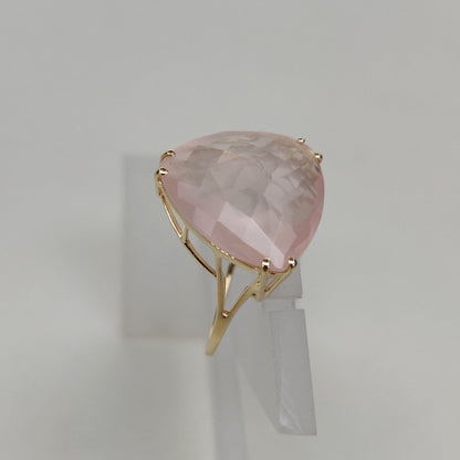 Natural Rose Quartz Ring, 14K Solid Yellow Gold Rose Quartz Ring, January Birthstone Ring, Prong Ring, Trillion Ring, Anniversary Present