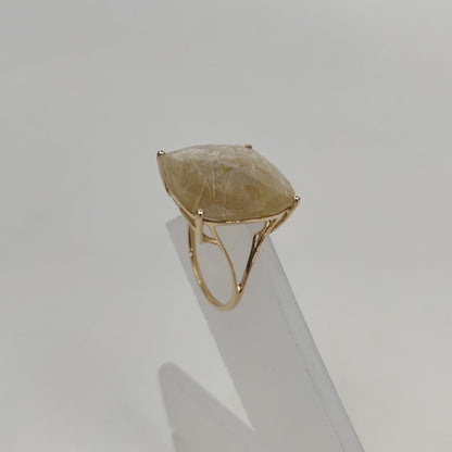 Natural Golden Rutile Ring, 14K Solid Yellow Gold Golden Rutile Ring, April Birthstone Ring, Prong Ring, Cushion Ring, Anniversary Present