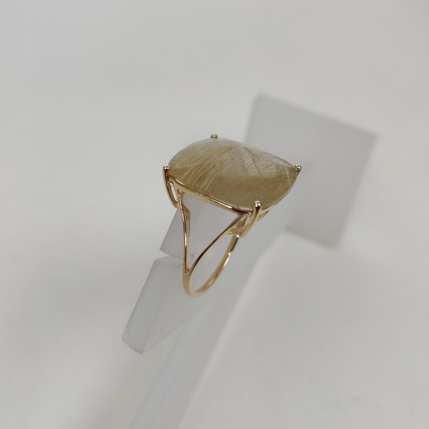 Natural Golden Rutile Ring, 14K Solid Yellow Gold Golden Rutile Ring, April Birthstone Ring, Prong Ring, Cushion Ring, Anniversary Present