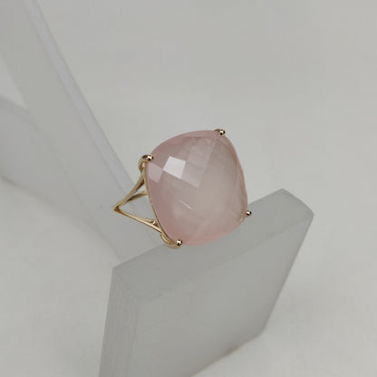 14K Yellow Solid Gold Gemstone Ring, Natural Rose Quartz Ring, January Birthstone, Christmas Gift, Rose Quartz Jewelry