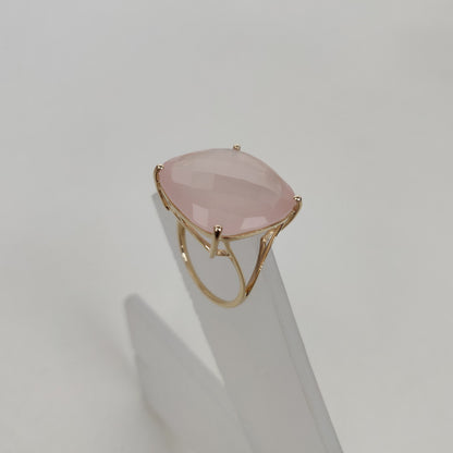 14K Yellow Solid Gold Gemstone Ring, Natural Rose Quartz Ring, January Birthstone, Christmas Gift, Rose Quartz Jewelry