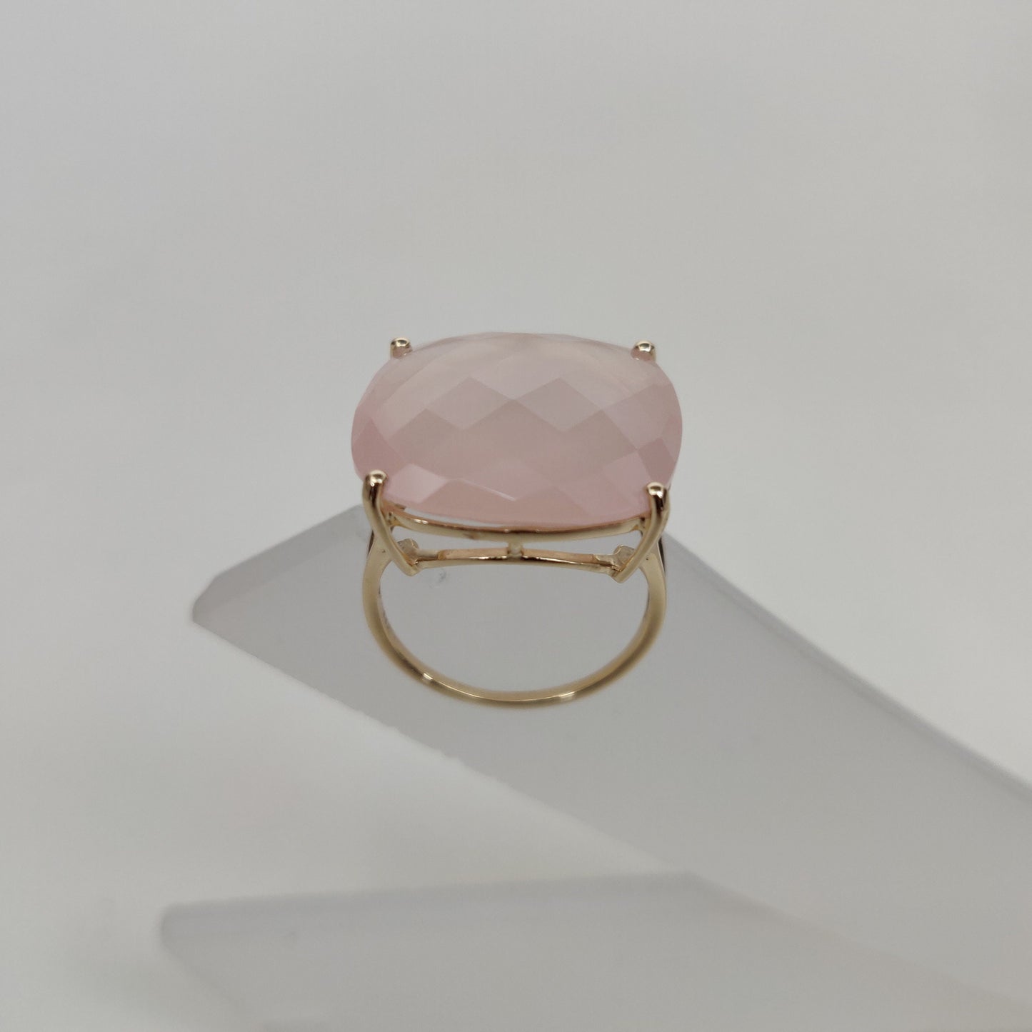 14K Yellow Solid Gold Gemstone Ring, Natural Rose Quartz Ring, January Birthstone, Christmas Gift, Rose Quartz Jewelry