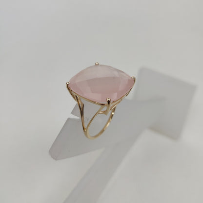 14K Yellow Solid Gold Gemstone Ring, Natural Rose Quartz Ring, January Birthstone, Christmas Gift, Rose Quartz Jewelry