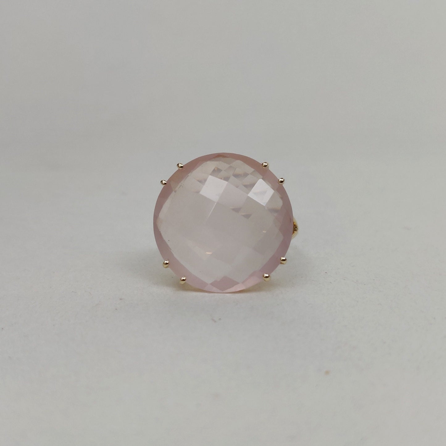 14K Yellow Solid Gold Gemstone Ring, Natural Rose Quartz Ring, January Birthstone, Rose Quartz Jewelry, Christmas Gift, Prong Ring