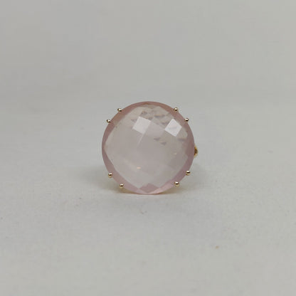 14K Yellow Solid Gold Gemstone Ring, Natural Rose Quartz Ring, January Birthstone, Rose Quartz Jewelry, Christmas Gift, Prong Ring