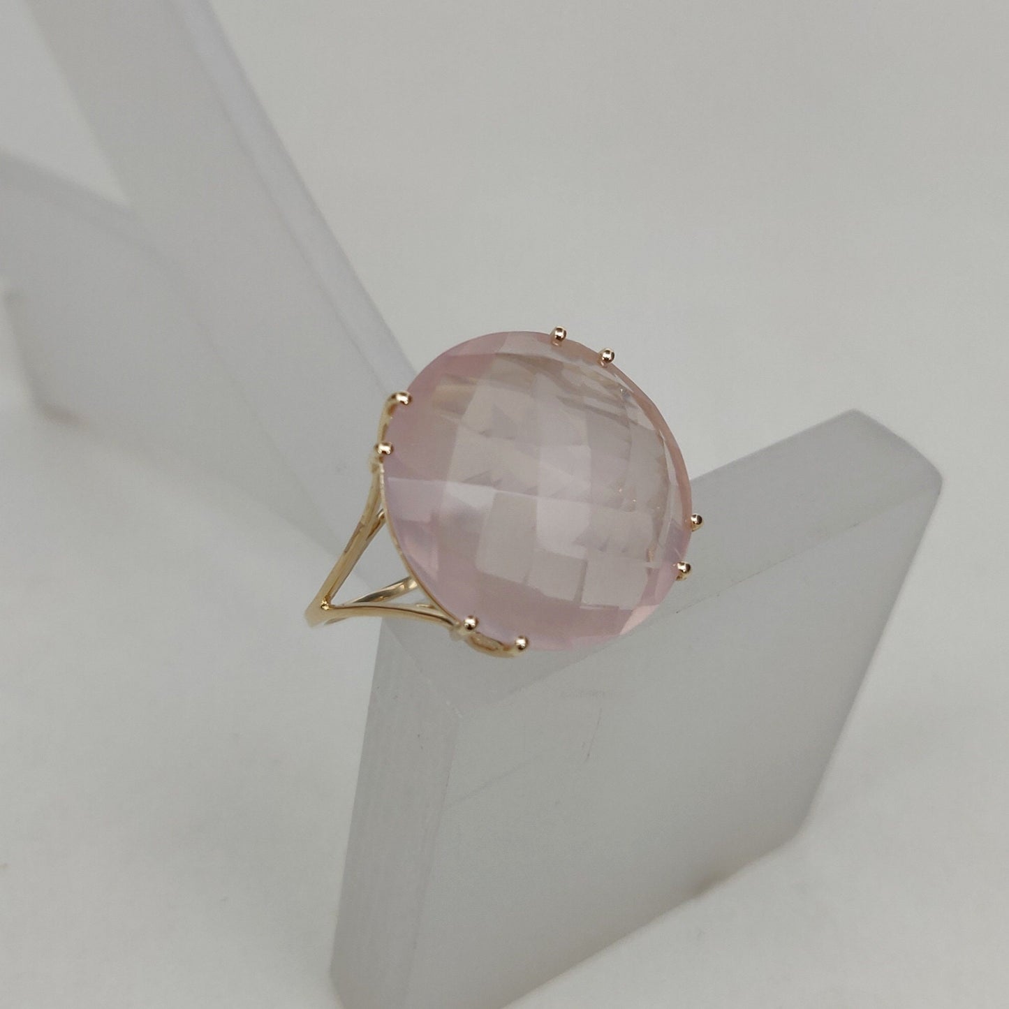 14K Yellow Solid Gold Gemstone Ring, Natural Rose Quartz Ring, January Birthstone, Rose Quartz Jewelry, Christmas Gift, Prong Ring