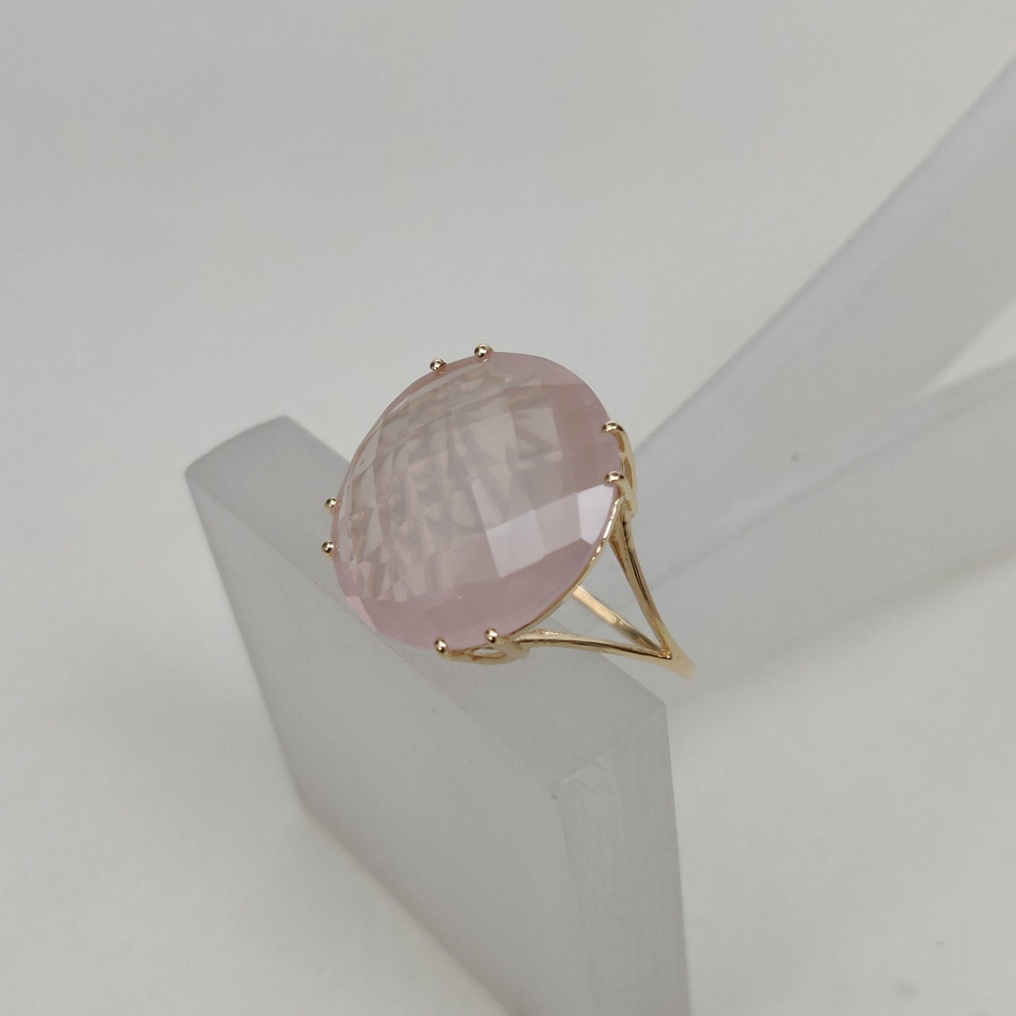 14K Yellow Solid Gold Gemstone Ring, Natural Rose Quartz Ring, January Birthstone, Rose Quartz Jewelry, Christmas Gift, Prong Ring