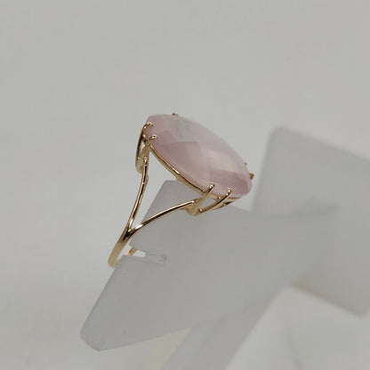 14K Yellow Solid Gold Gemstone Ring, Natural Rose Quartz Ring, January Birthstone, Rose Quartz Jewelry, Christmas Gift, Prong Ring